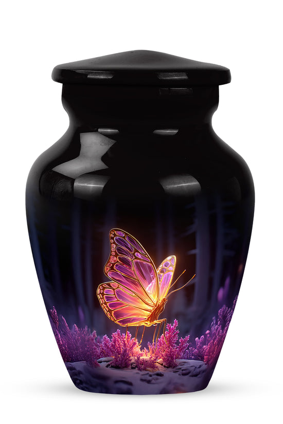 Black Sacred Butterfly Cremation Urns for Human Ashes - 10-inch, 200 cu in - Yatskia