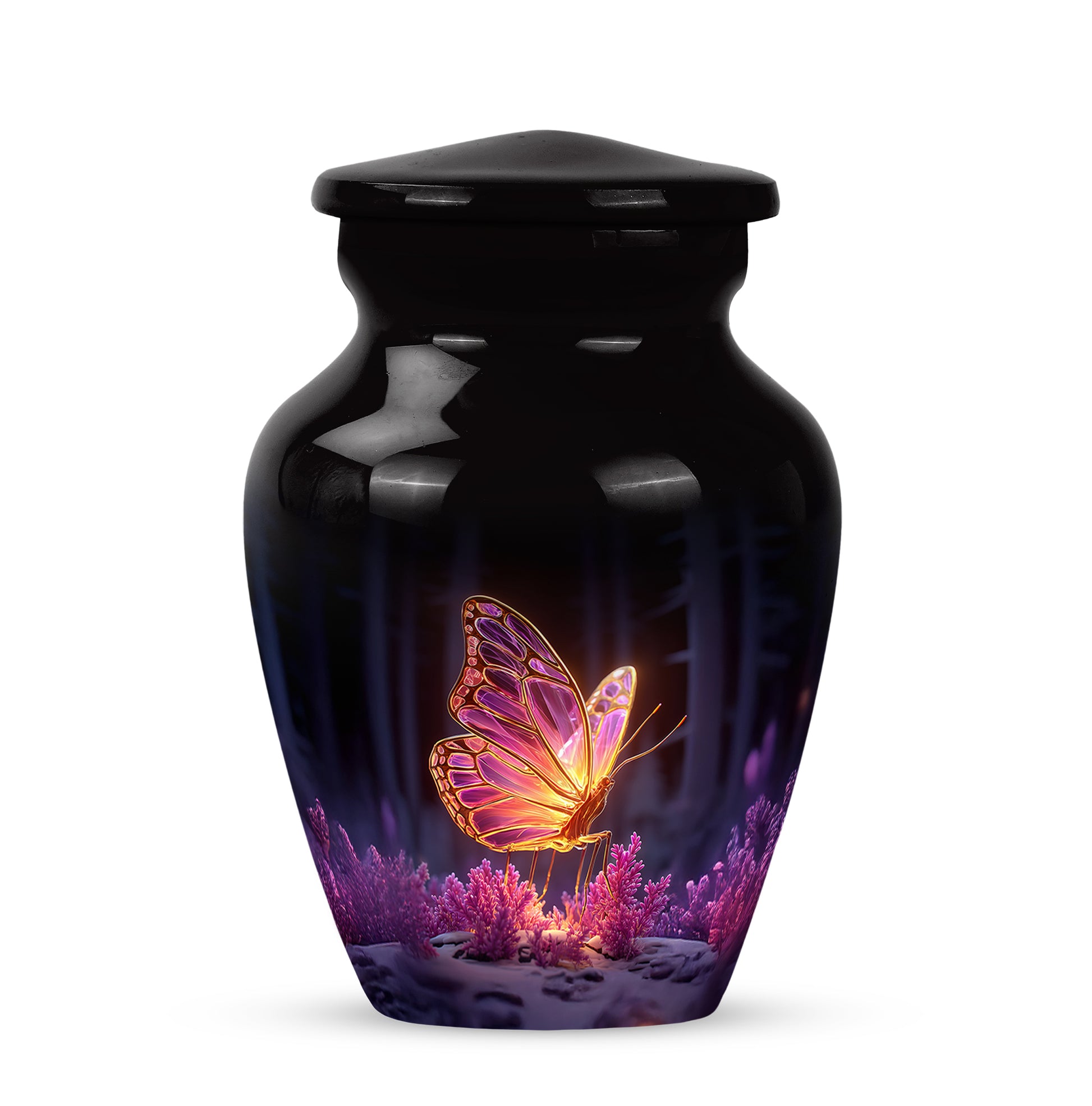 Black Sacred Butterfly Cremation Urns for Human Ashes - 10-inch, 200 cu in - Yatskia