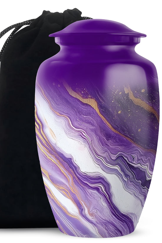 Beautiful Purple Marble Urn for Ashes – Durable Aluminum Memorial Urn