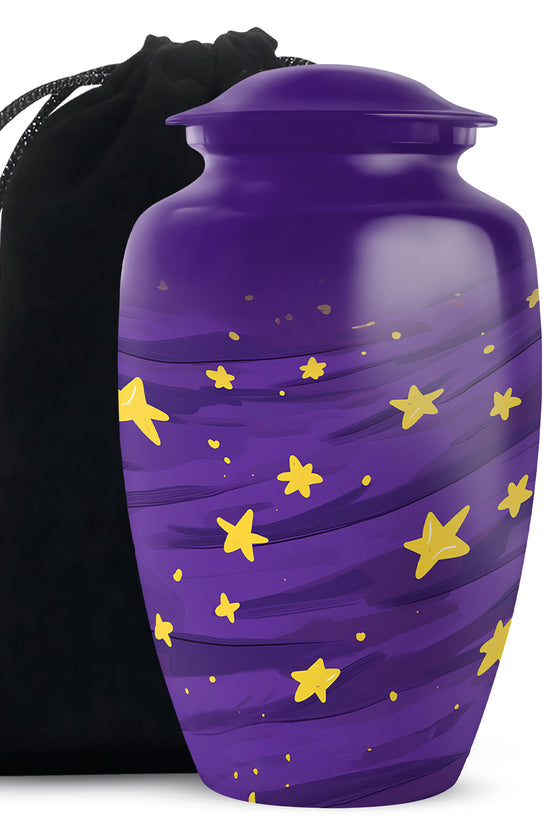 Celestial Galaxy Urn for Ashes – Purple Star Themed Memorial Urn