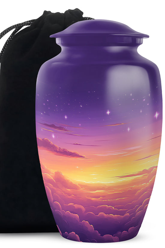 Elegant Purple Sunset Scenic Urn - Beautiful Decorative Cremation Urn