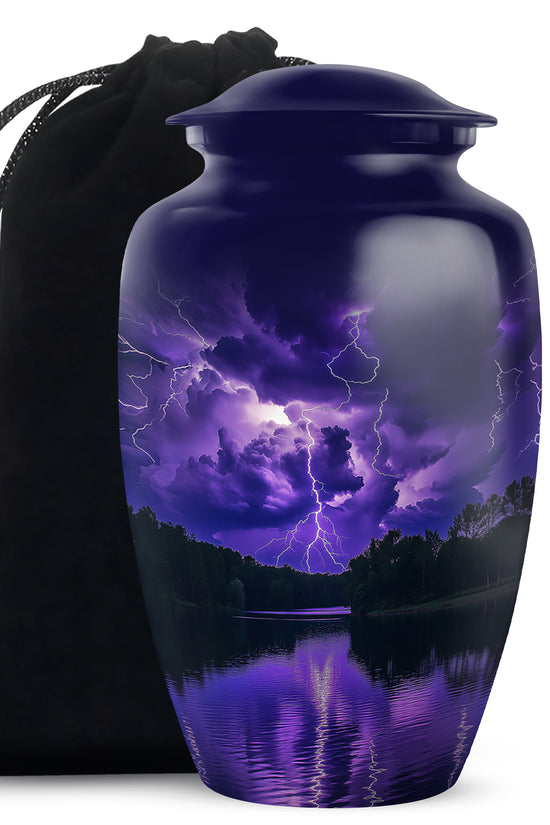 Purple Night Thunderstorm Scenic Urn - Unique Decor Urns For Ashes