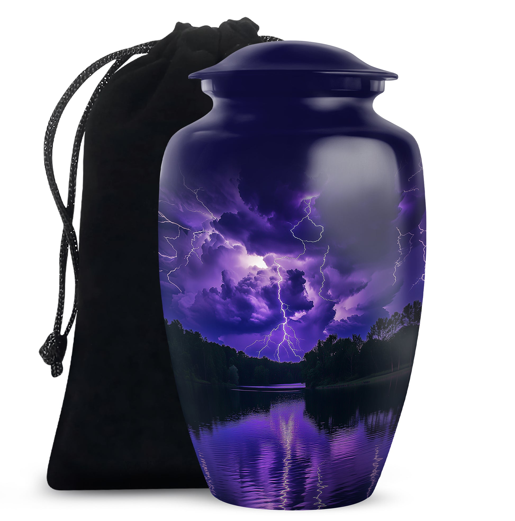 Purple Night Thunderstorm Scenic Urn - Unique Decor Urns For Ashes