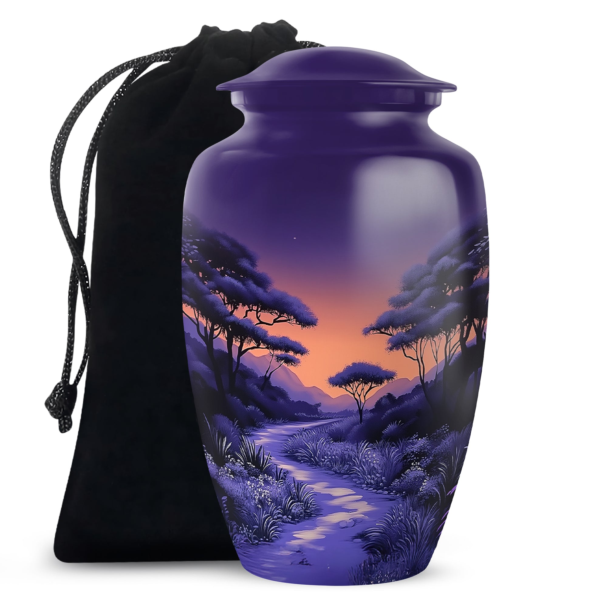 Premium Purple Sunset Memorial Urn - Personalized Decor Urns For Ashes