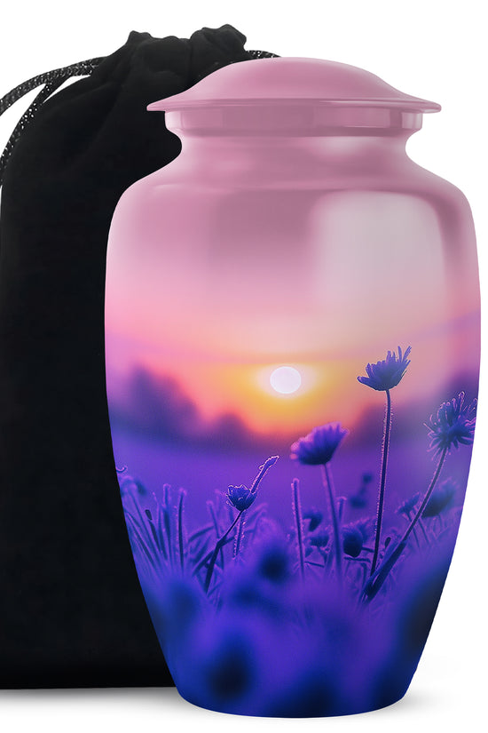 Purple Flower Sunrise Scenic Urn - Beautifully Crafted Urns For Ashes