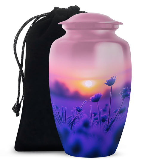 Purple Flower Sunrise Scenic Urn - Beautifully Crafted Urns For Ashes