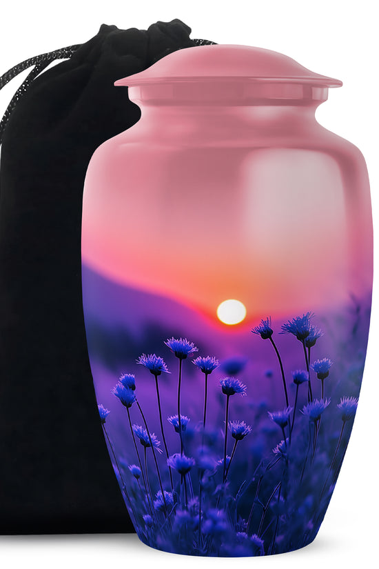 Blue Flower Sunset Scenic Urn - Beautiful Decor Urns For Mom Ashes