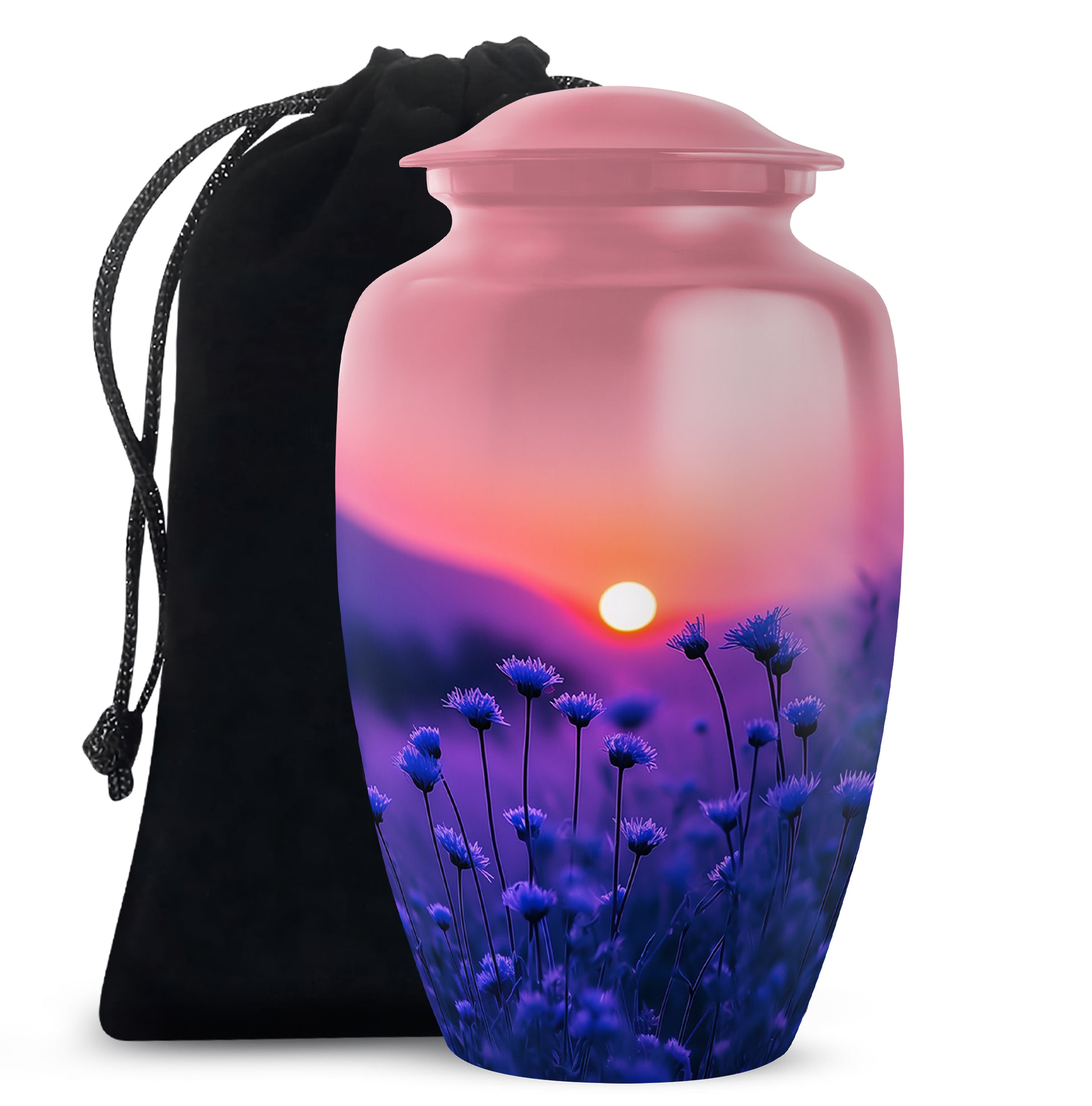 Blue Flower Sunset Scenic Urn - Beautiful Decor Urns For Mom Ashes