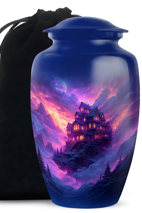 Fantasy Castle Cremation Urn – Blue Artistic Memorial Urn For Ashes
