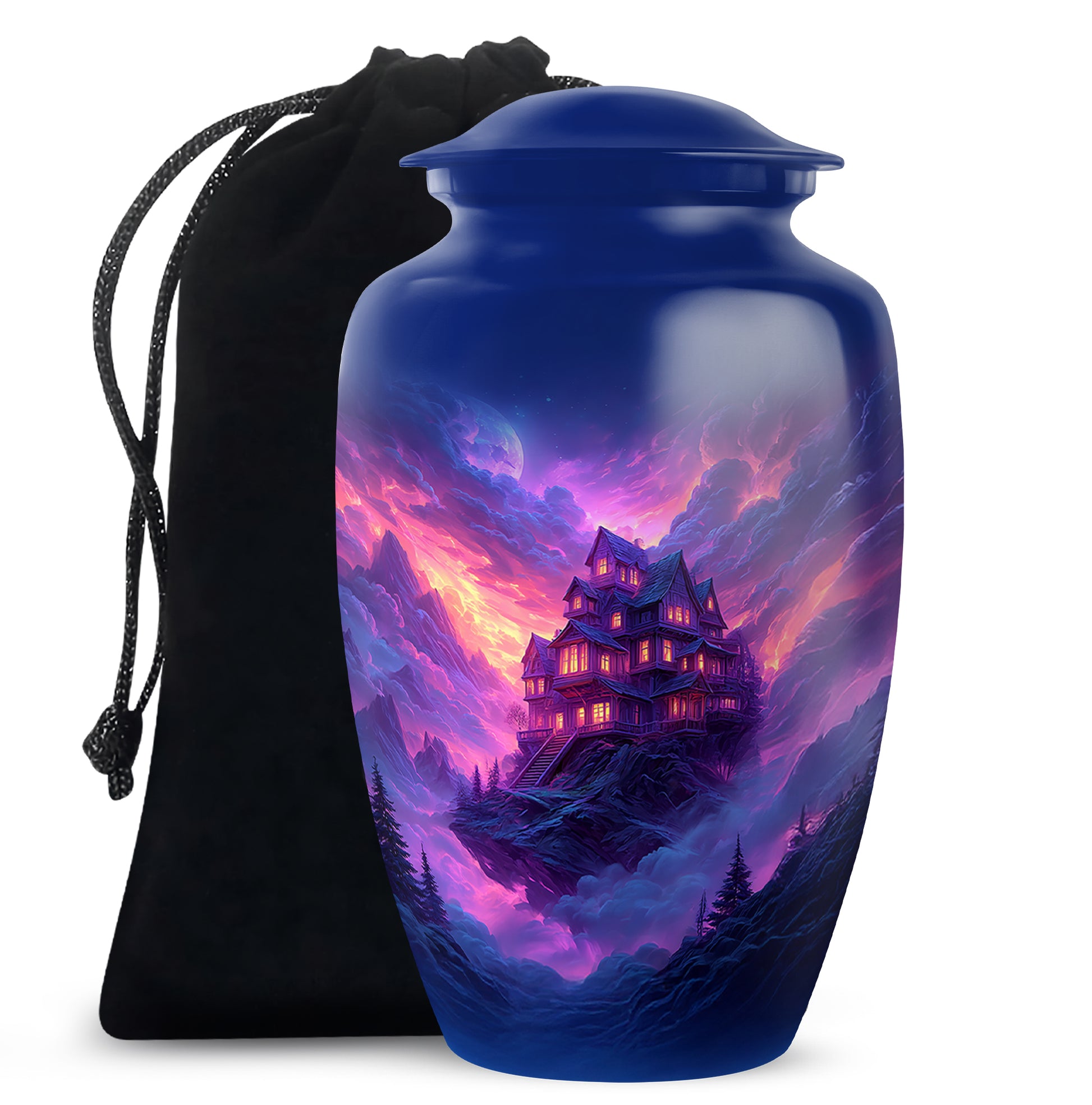 Fantasy Castle Cremation Urn – Blue Artistic Memorial Urn For Ashes