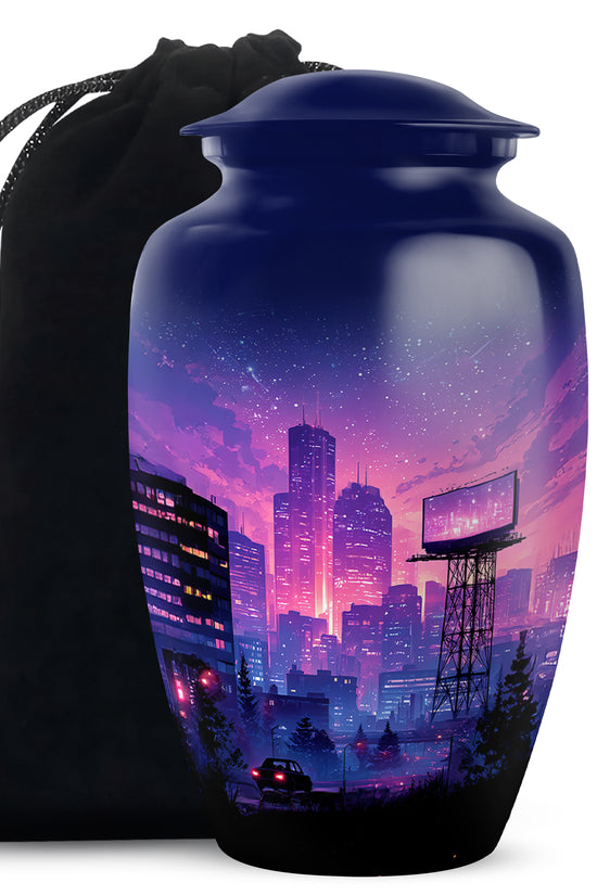 Night CityScape Scenic Urn - Unique Memorial Tribute Urns For Ashes