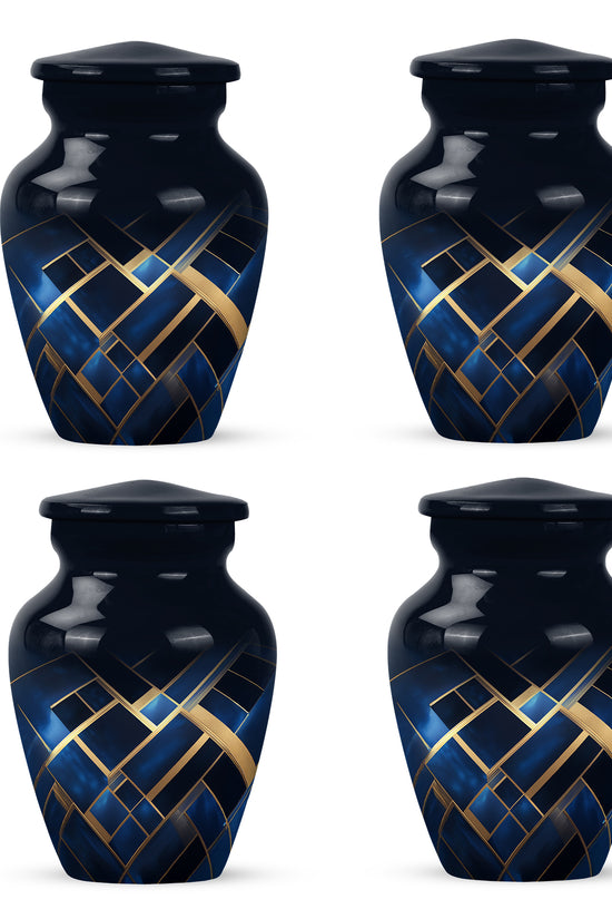 Bright Blue Blue Cremation Urn side profile showing urn shape - traditional blue engraving with hand-polished finish - 10 inch aluminum urn for cremated remains