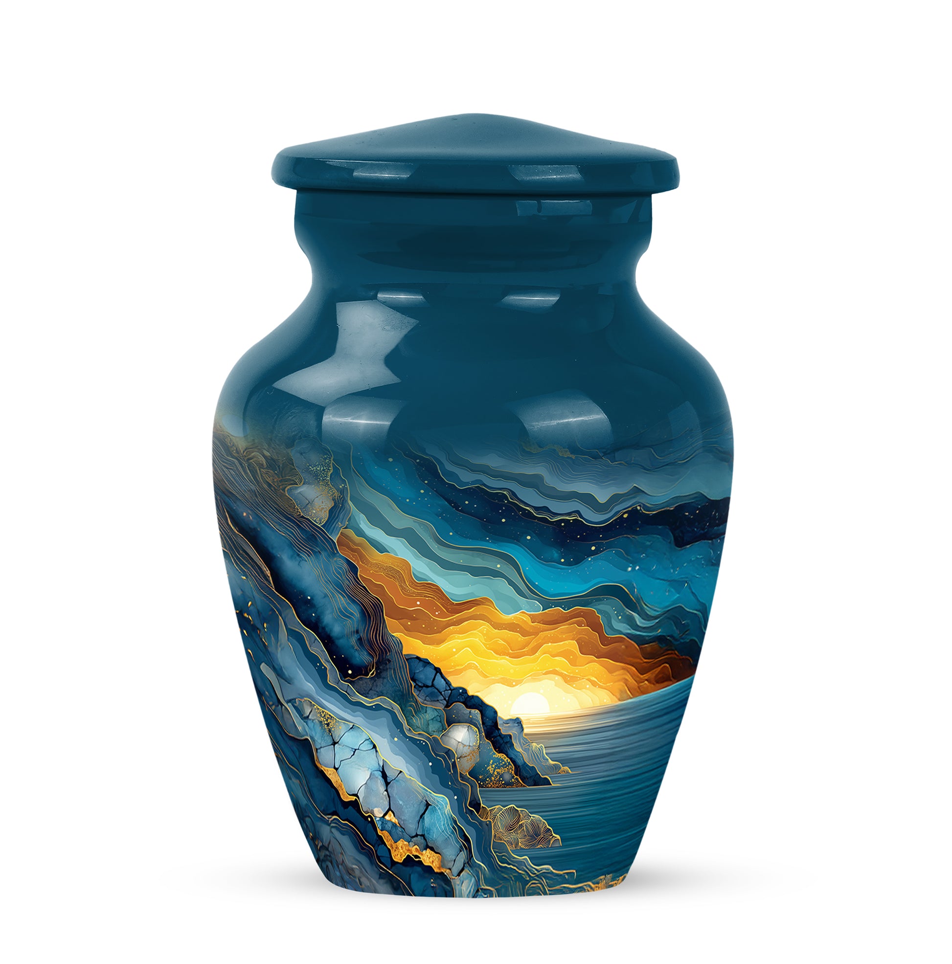 Personalized Magnificent Blue Cremation Urns - Blue 10-inch, 200 cu in - Karyliz