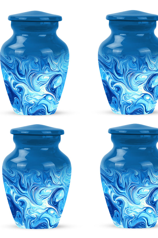 Royal Blue Blue Cremation Urn side profile showing urn shape - traditional blue engraving with hand-polished finish - 10 inch aluminum urn for cremated remains