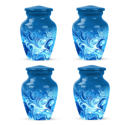 Royal Blue Blue Cremation Urn side profile showing urn shape - traditional blue engraving with hand-polished finish - 10 inch aluminum urn for cremated remains