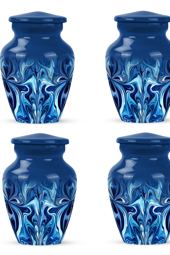 Cobalt Blue Blue Cremation Urn side profile showing urn shape - traditional blue engraving with hand-polished finish - 10 inch aluminum urn for cremated remains
