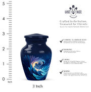 Indigo Blue Cremation Urn close-up of engraving and surface detail - timeless blue motif etched into premium metal - mini keepsake memorial for portion of cremation ashes