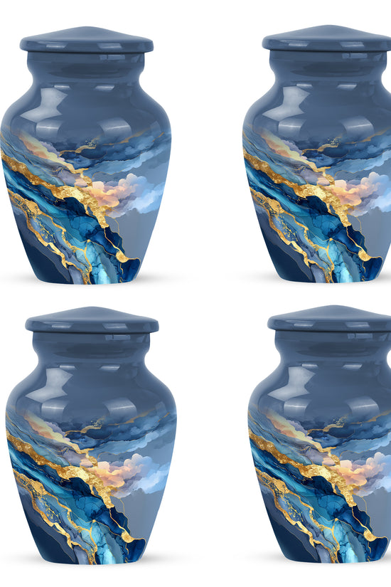 Cobalt Blue Blue Cremation Urn side profile showing urn shape - traditional blue engraving with hand-polished finish - 10 inch aluminum urn for cremated remains