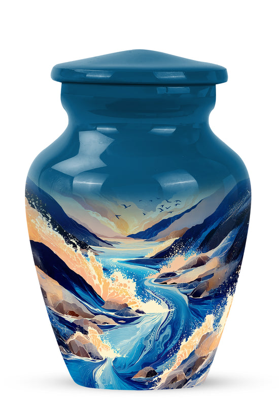 Inspiring Blue Blue Passage Urn for Human Ashes - 10-inch, 200 cu in - Karyliz