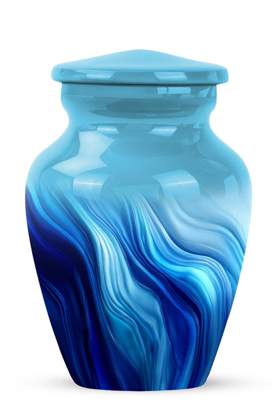 Personalized Blue Steadfast Blue Cremation Urns for Human Ashes - 10-inch, 200 cu in - Karyliz