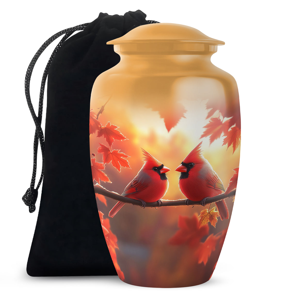 Orange Bird Urn For Men - Cardinal Birds Pair Urn For Memorial