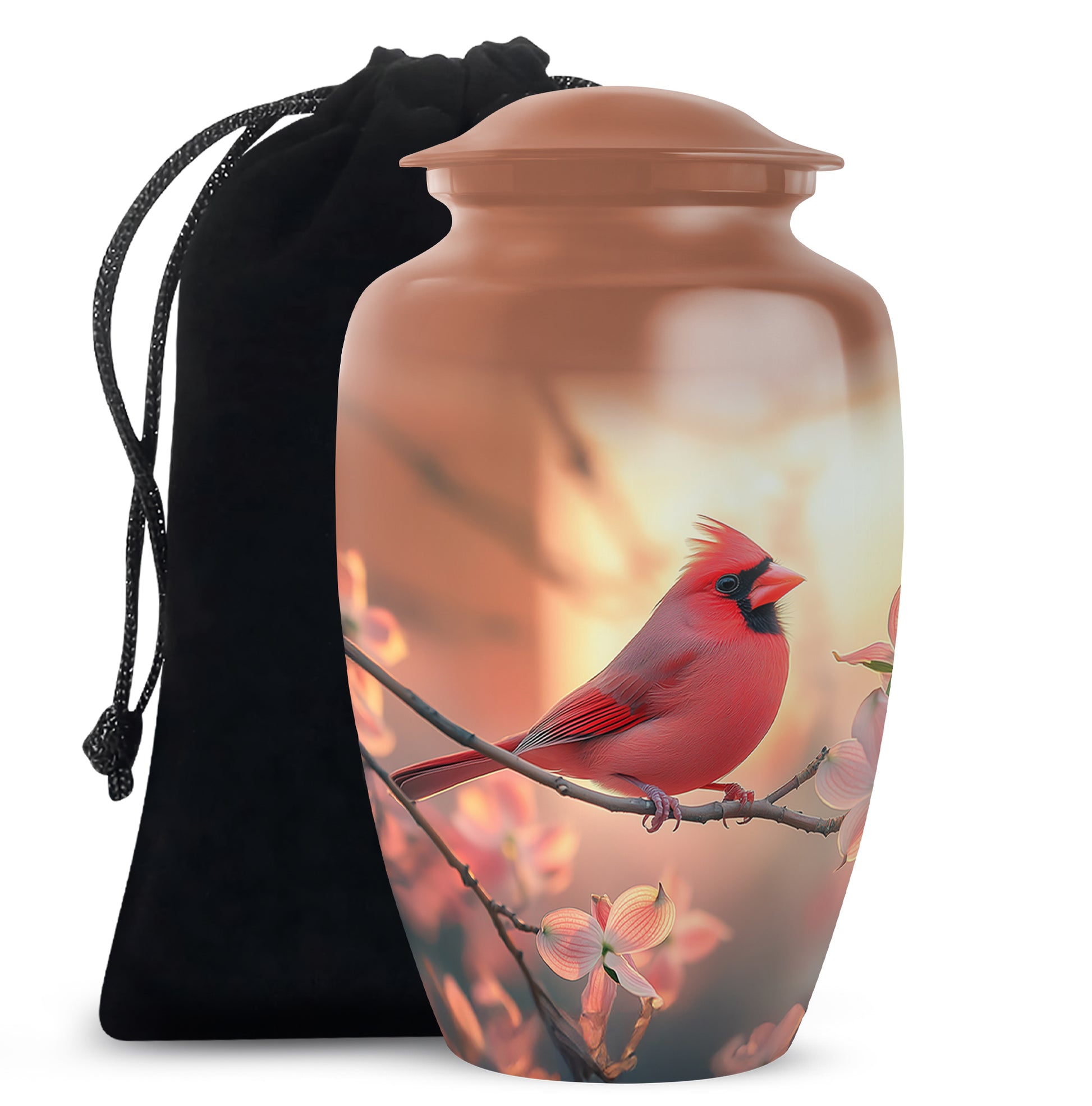 Cherry Blossoms Urn For Cremation Ashes - Cardinal Bird Urn For Sale