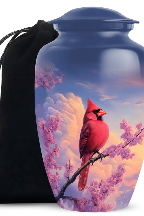 Cardinal Bird Urn For Mother - Pink Blossoms Cremation Urn For Ashes