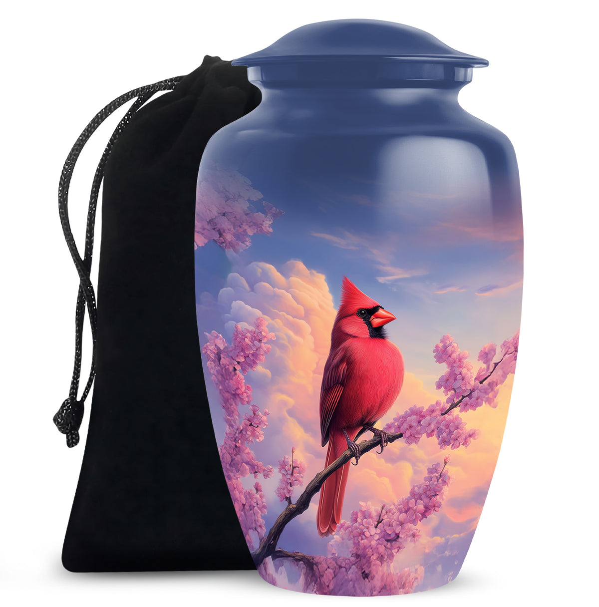 Cardinal Bird Urn For Mother - Pink Blossoms Cremation Urn For Ashes