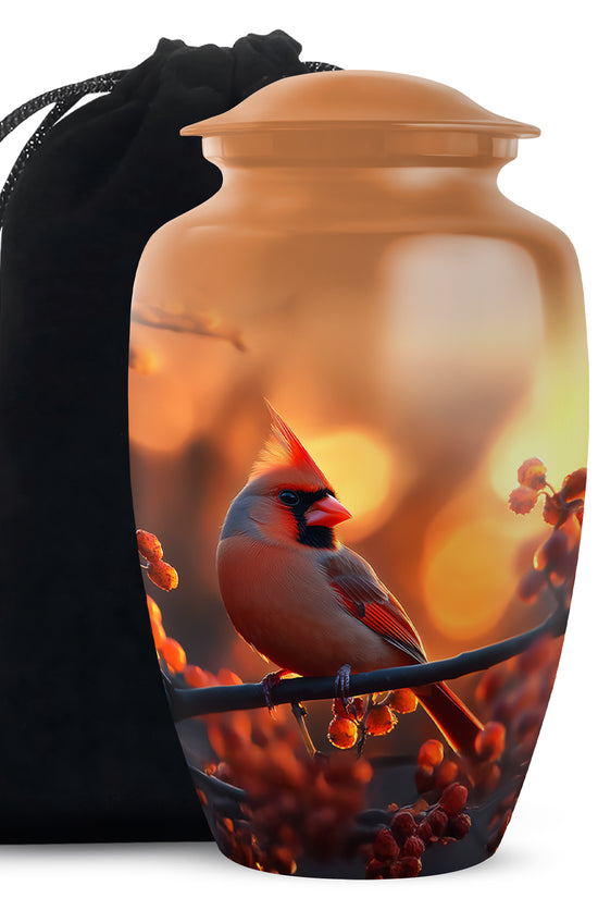 Orange Urn For Adult Human Ashes - Cardinal Bird Ashes Urn For Funeral