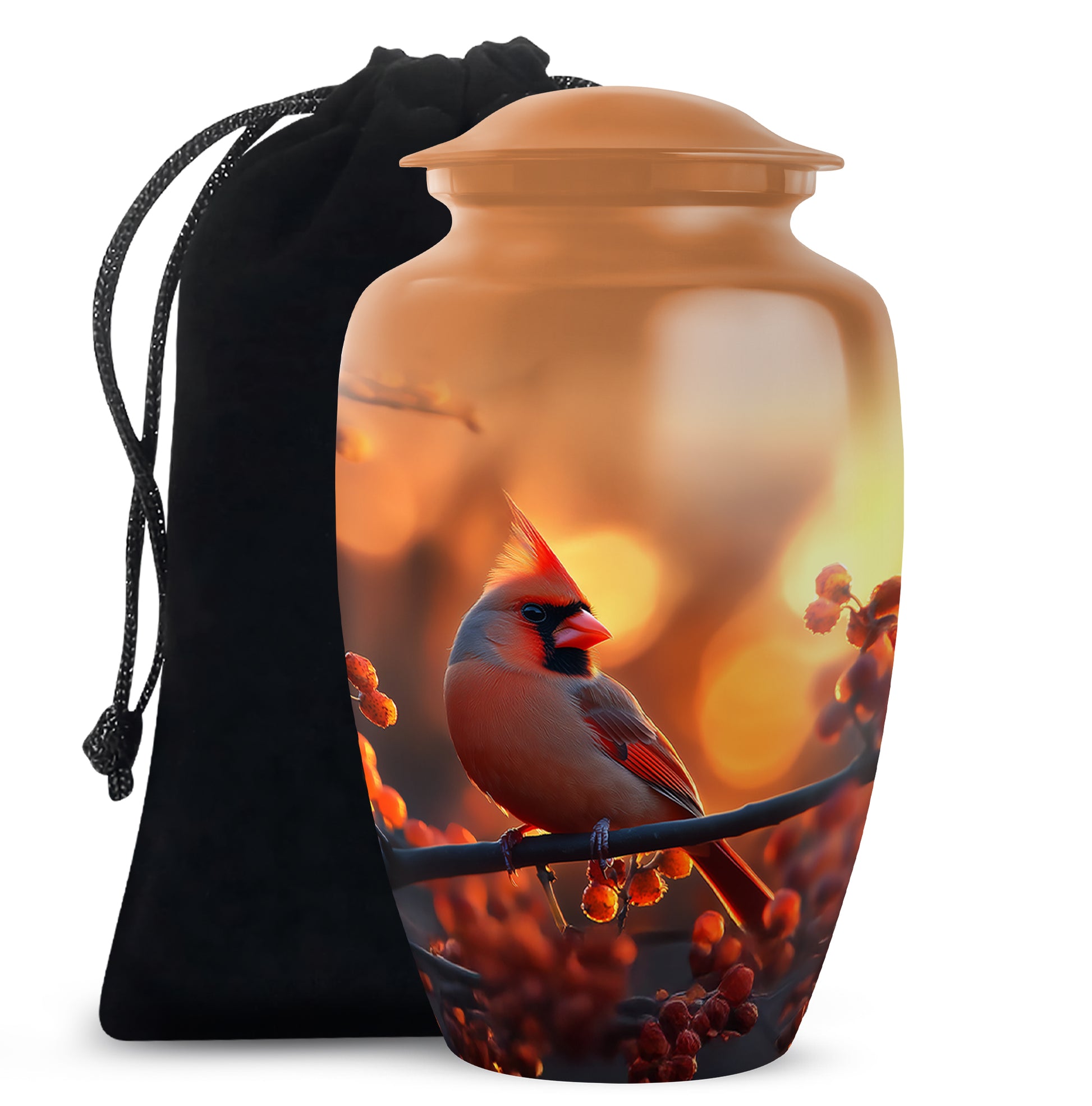 Orange Urn For Adult Human Ashes - Cardinal Bird Ashes Urn For Funeral