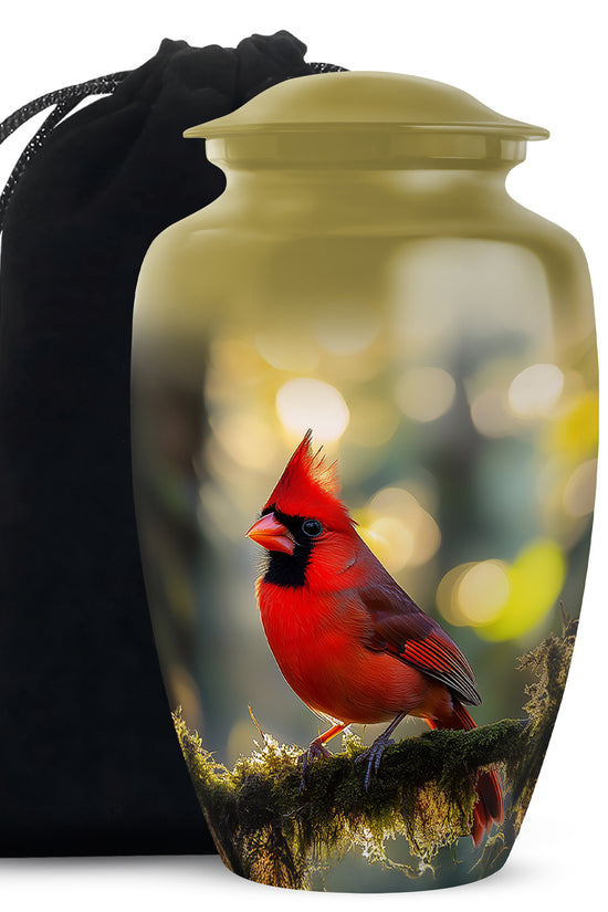Cardinal Bird Forest Memorial Urn - Nature Funeral Urn For Human Ashes