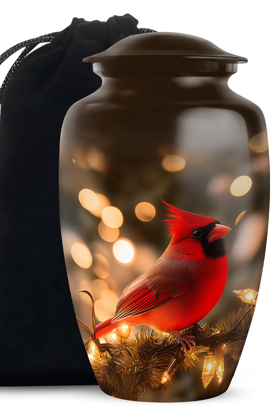 Cardinal Bird Golden Light Funeral Urn - Brown Cremation Urn For Mother & Father