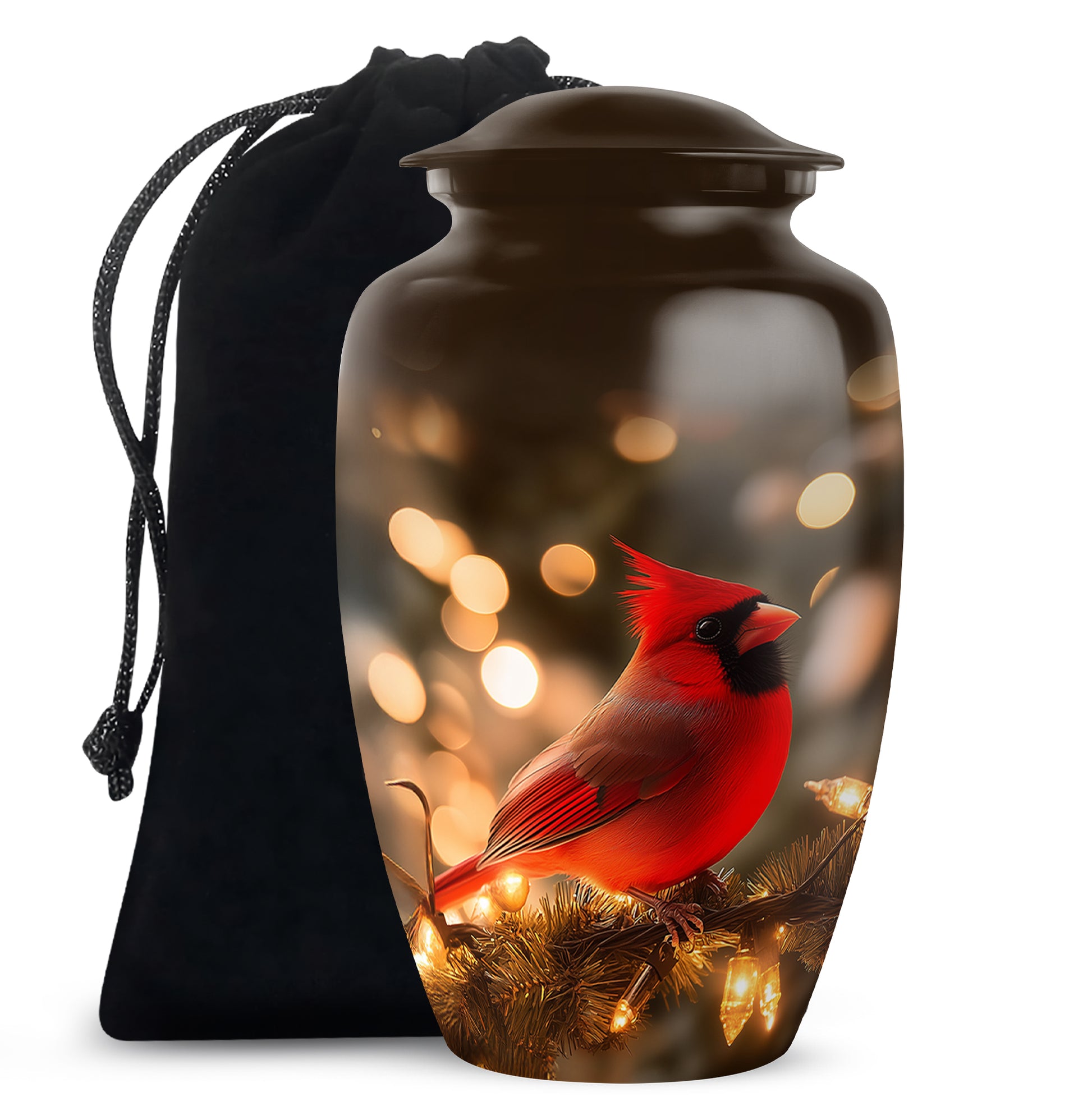Cardinal Bird Golden Light Funeral Urn - Brown Cremation Urn For Mother & Father