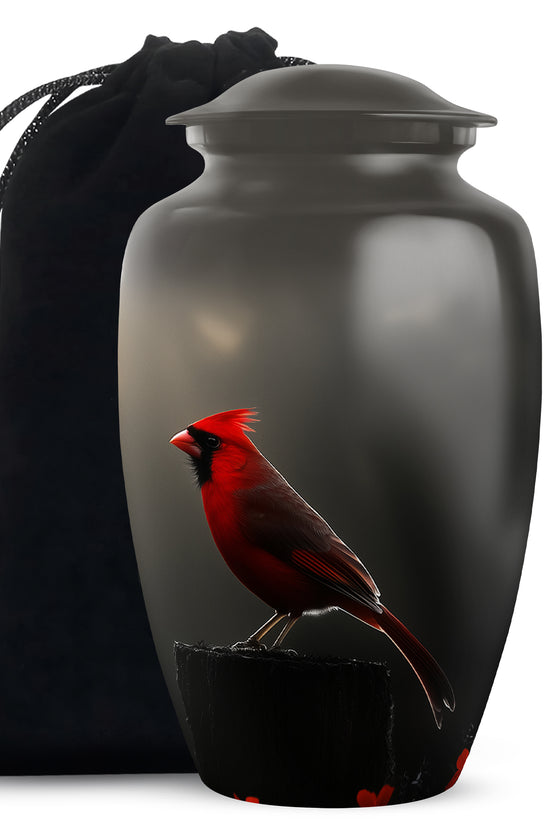 Cardinal Bird Black Cremation Urn - Modern Memorial Urn Adult