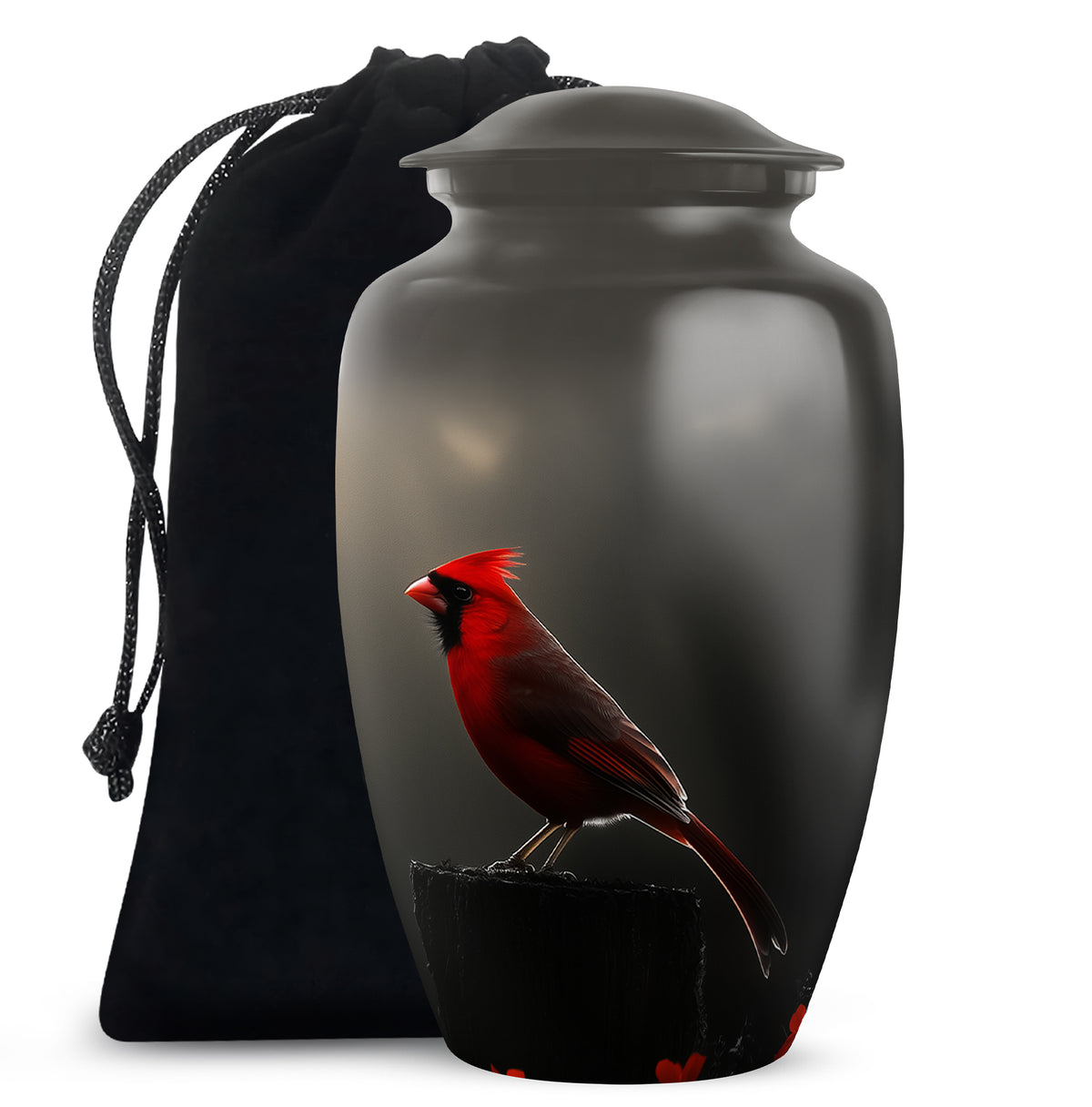 Cardinal Bird Black Cremation Urn - Modern Memorial Urn Adult
