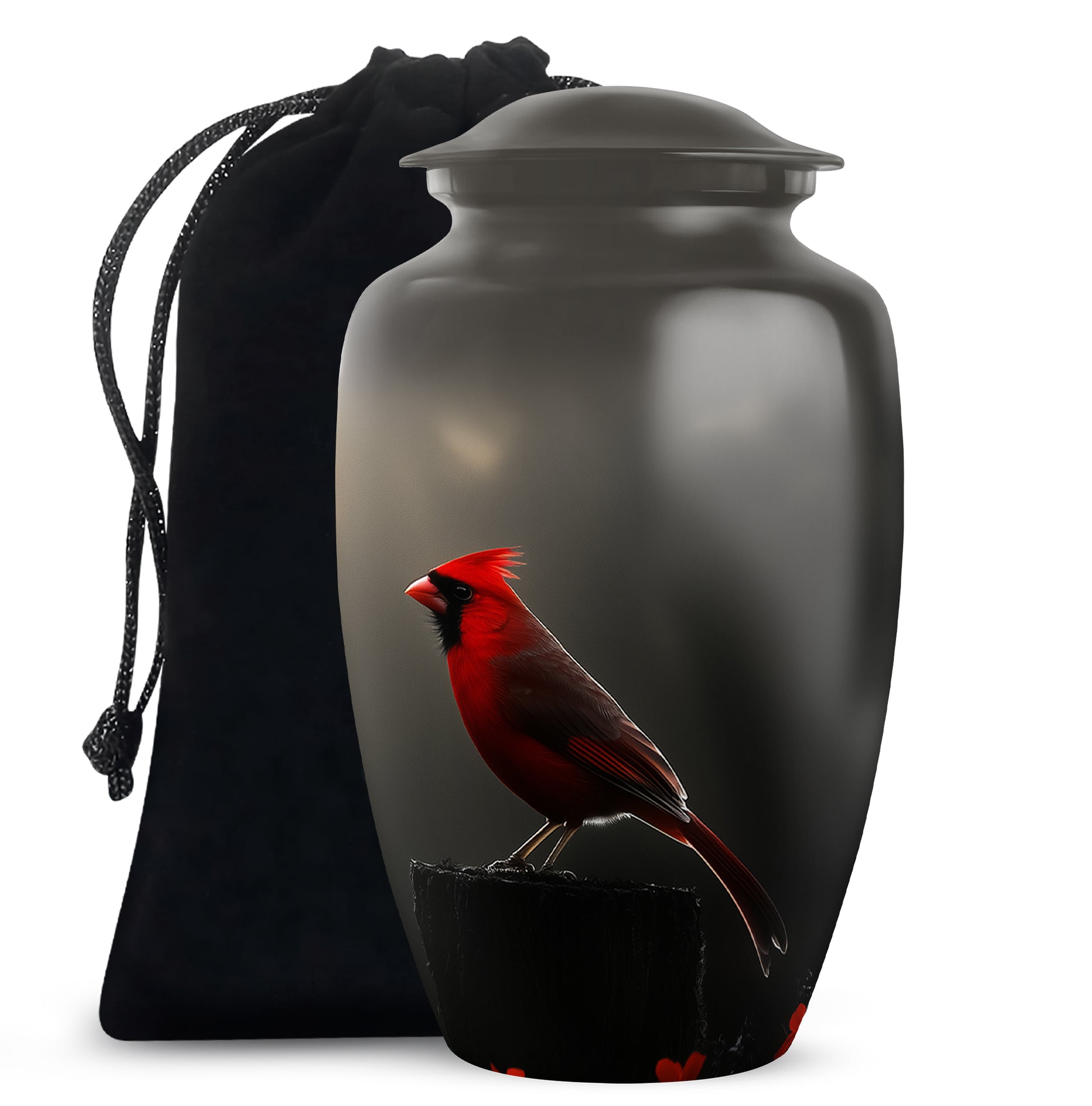 Cardinal Bird Black Cremation Urn - Modern Memorial Urn Adult