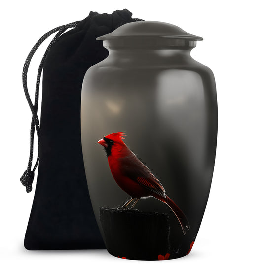 Cardinal Bird Black Cremation Urn - Modern Memorial Urn Adult