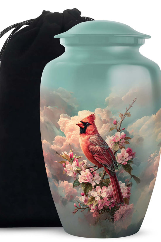Red Cardinal Floral Cremation Urn - Blossom Memorial Urn For Mom