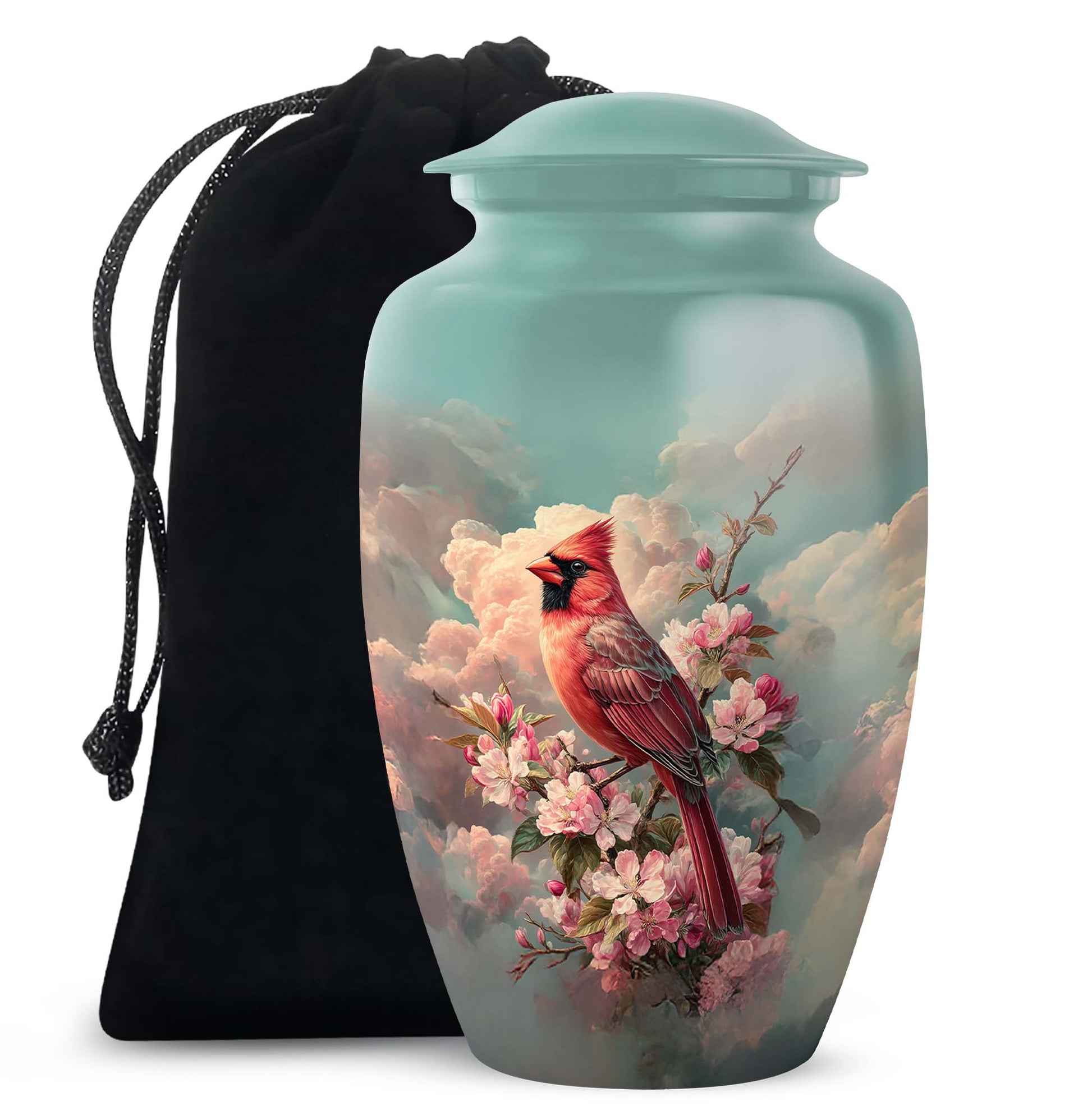 Red Cardinal Floral Cremation Urn - Blossom Memorial Urn For Mom