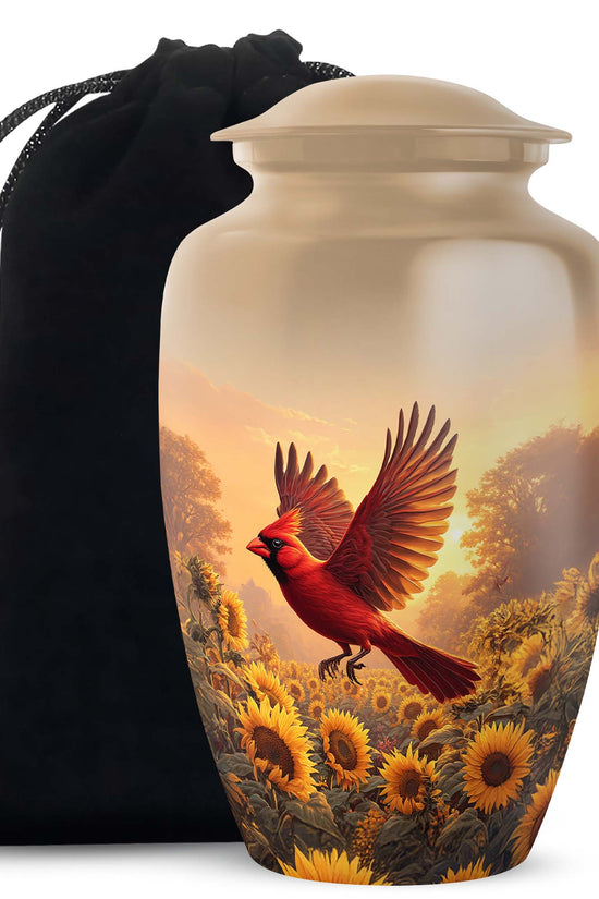 Cardinal Creamtion Urn - Golden Sunflower Cremation Urn For Ashes