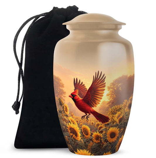 Cardinal Creamtion Urn - Golden Sunflower Cremation Urn For Ashes
