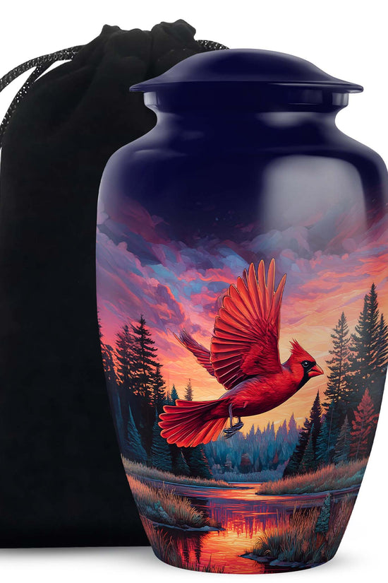 Artistic Cardinal Bird Cremation Urn - Forest Theme Memorial Urn For Human Ashes