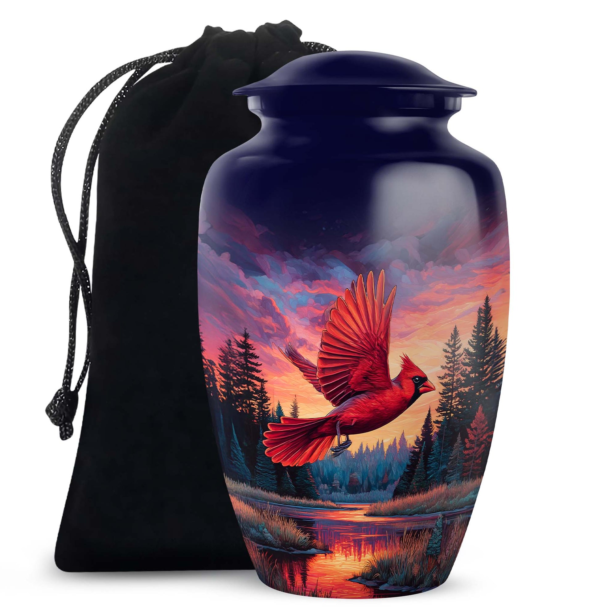 Artistic Cardinal Bird Cremation Urn - Forest Theme Memorial Urn For Human Ashes