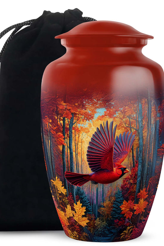 Red Cardinal Bird Funeral Urn - Autumn Theme Cremation Urn For Human Ashes