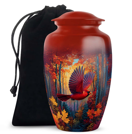 Red Cardinal Bird Funeral Urn - Autumn Theme Cremation Urn For Human Ashes