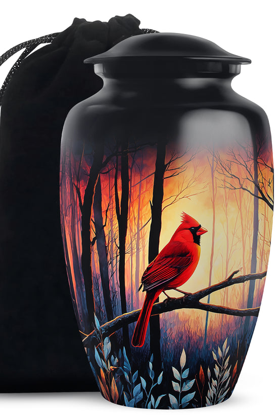 Red Cardinal Funeral Urn - Scenic Forest Cremation Urn For Adults Ashes
