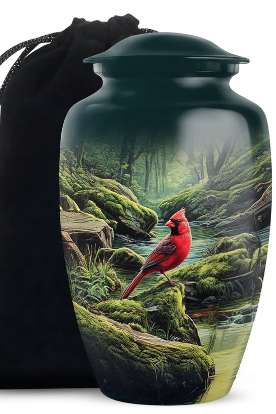 Red Cardinal Memorial Urn - Peaceful Forest Cremation Urn For Adult Ashes