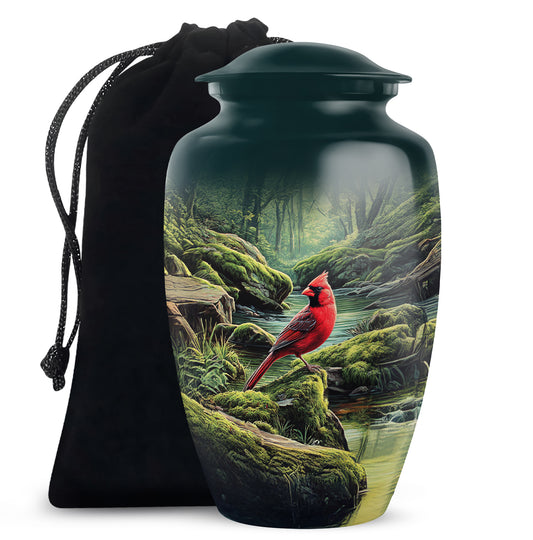 Red Cardinal Memorial Urn - Peaceful Forest Cremation Urn For Adult Ashes