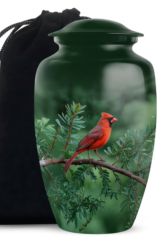 Cardinal Bird Memorial Urn - Nature Theme Funeral Urn For Human Ashes