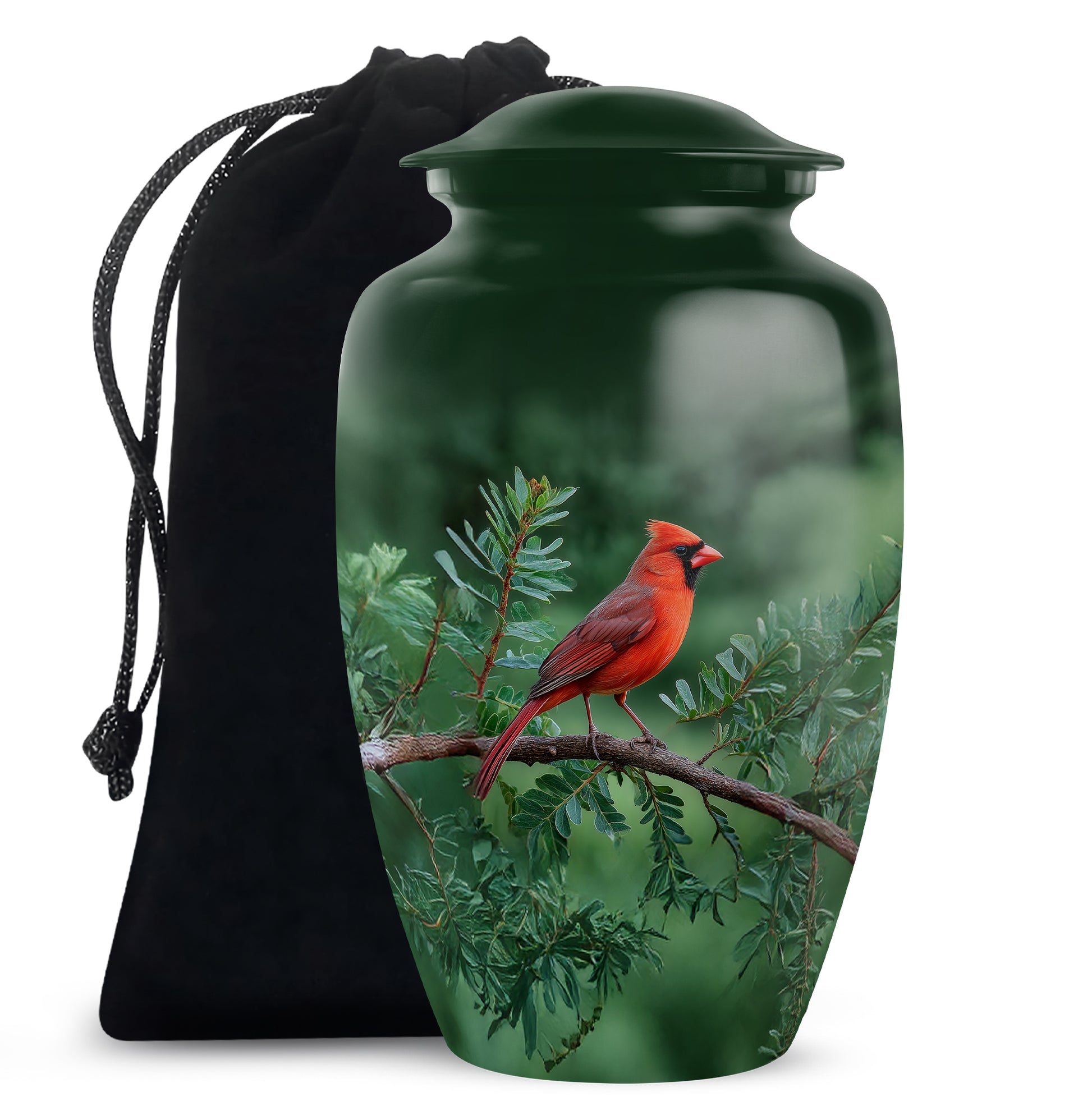 Cardinal Bird Memorial Urn - Nature Theme Funeral Urn For Human Ashes